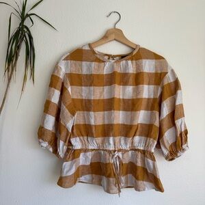 NWT gingham linen peplum Top